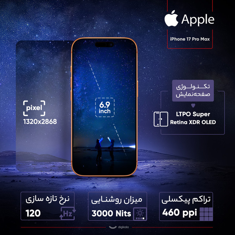 محصول نمونه تستی گوشی موبایل اپل مدل iPhone 17 Pro Max ZAA تک سیم کارت + eSim ظرفیت 256 گیگابایت و رم 12 گیگابایت - نات اکتیو